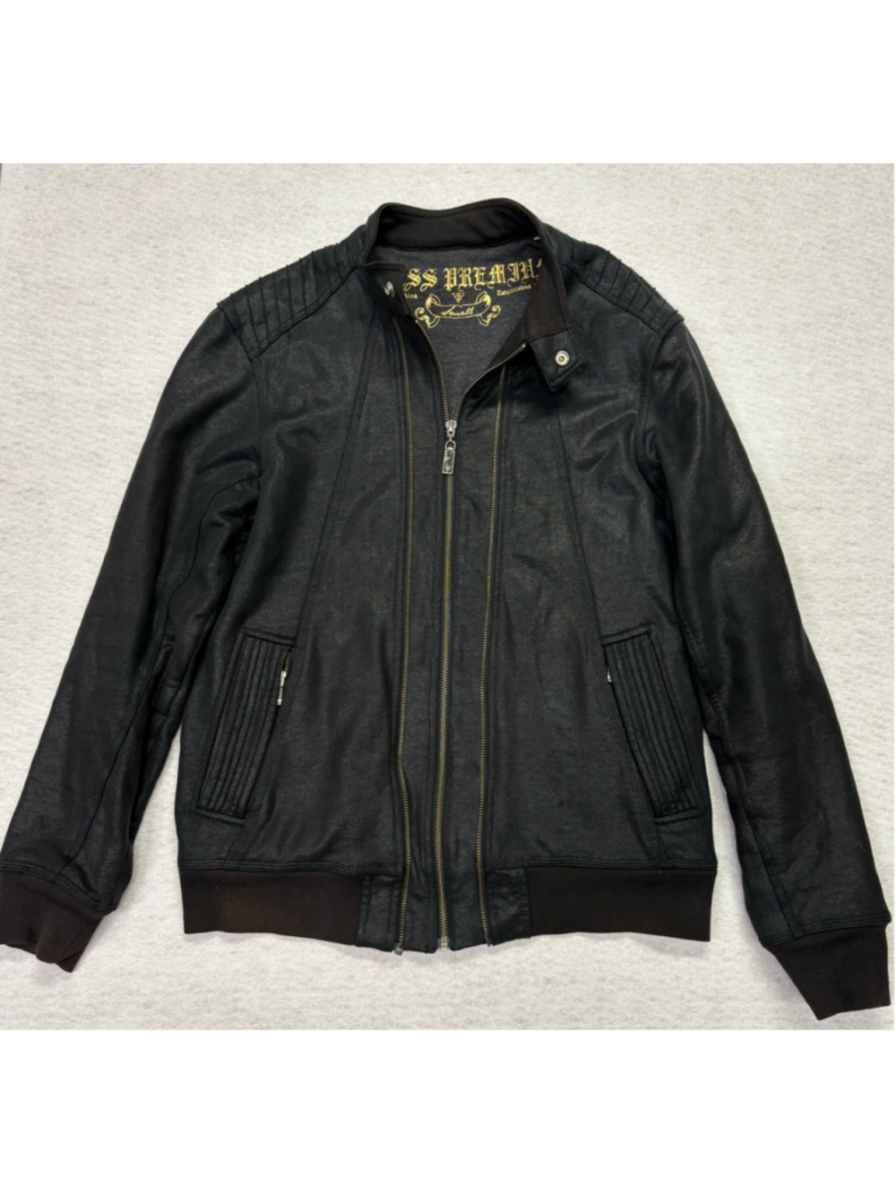 Guess Premium Men's Coated Cotton Moto Bomber Jacket Size Small